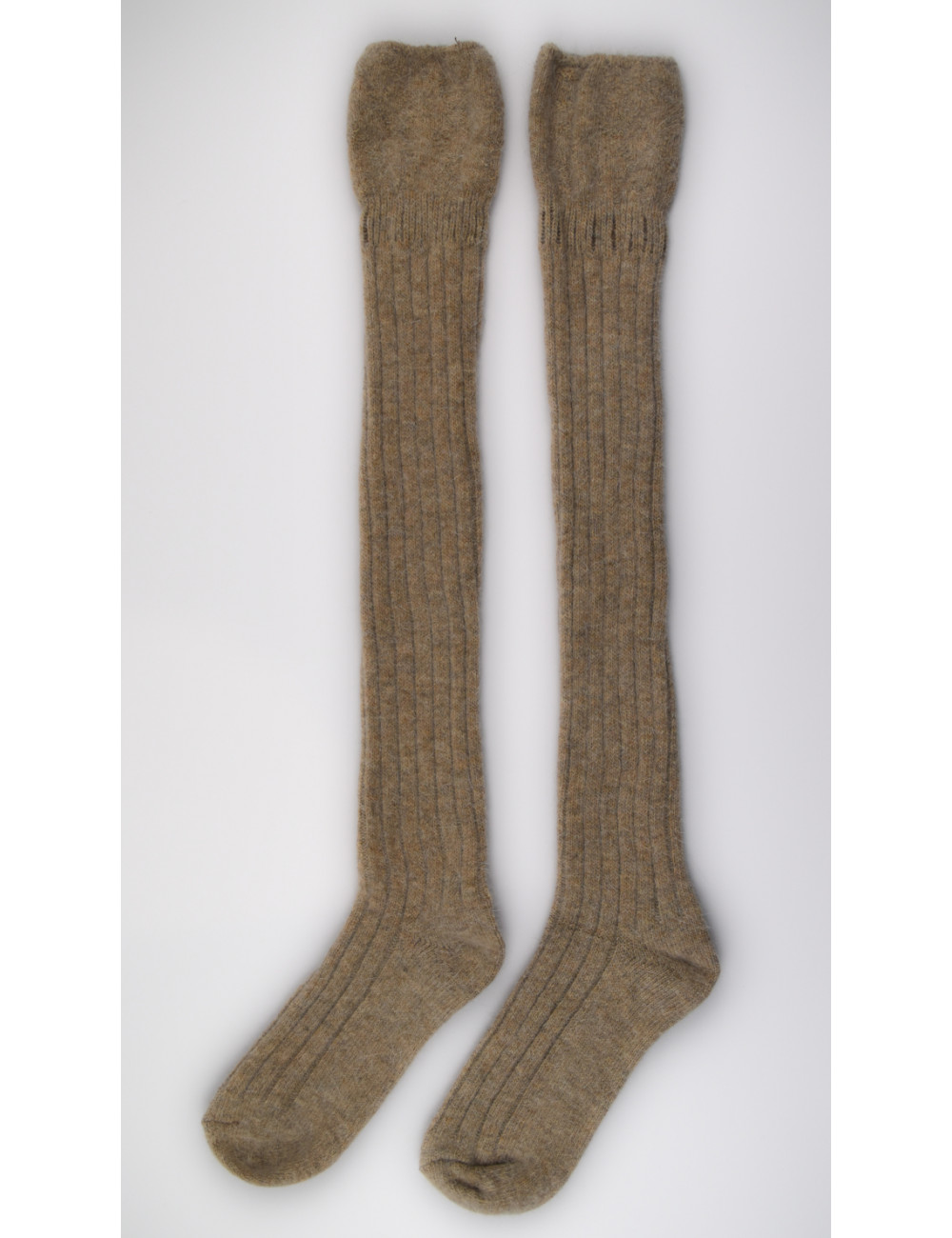 Chaussettes hautes côtelées en laine ecru