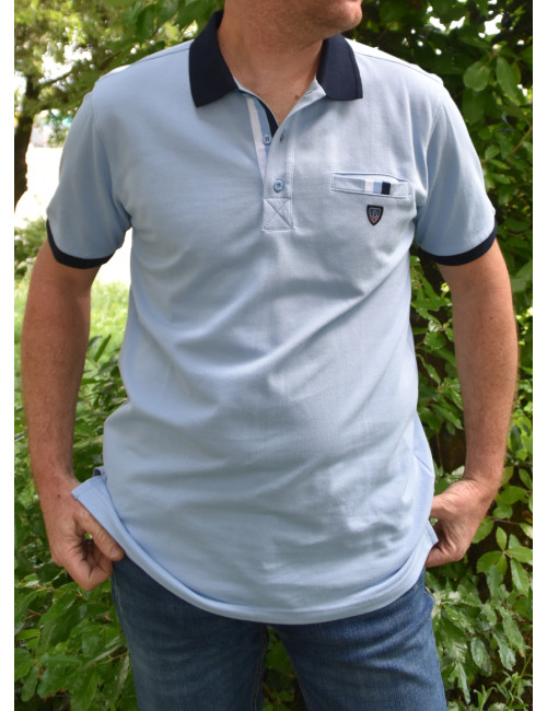 Polo homme manches courte bleu ciel