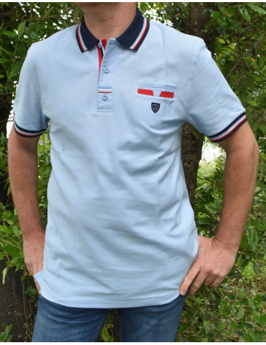 Polo à manches courtes - Bleu Ciel - Coton piqué - Homme