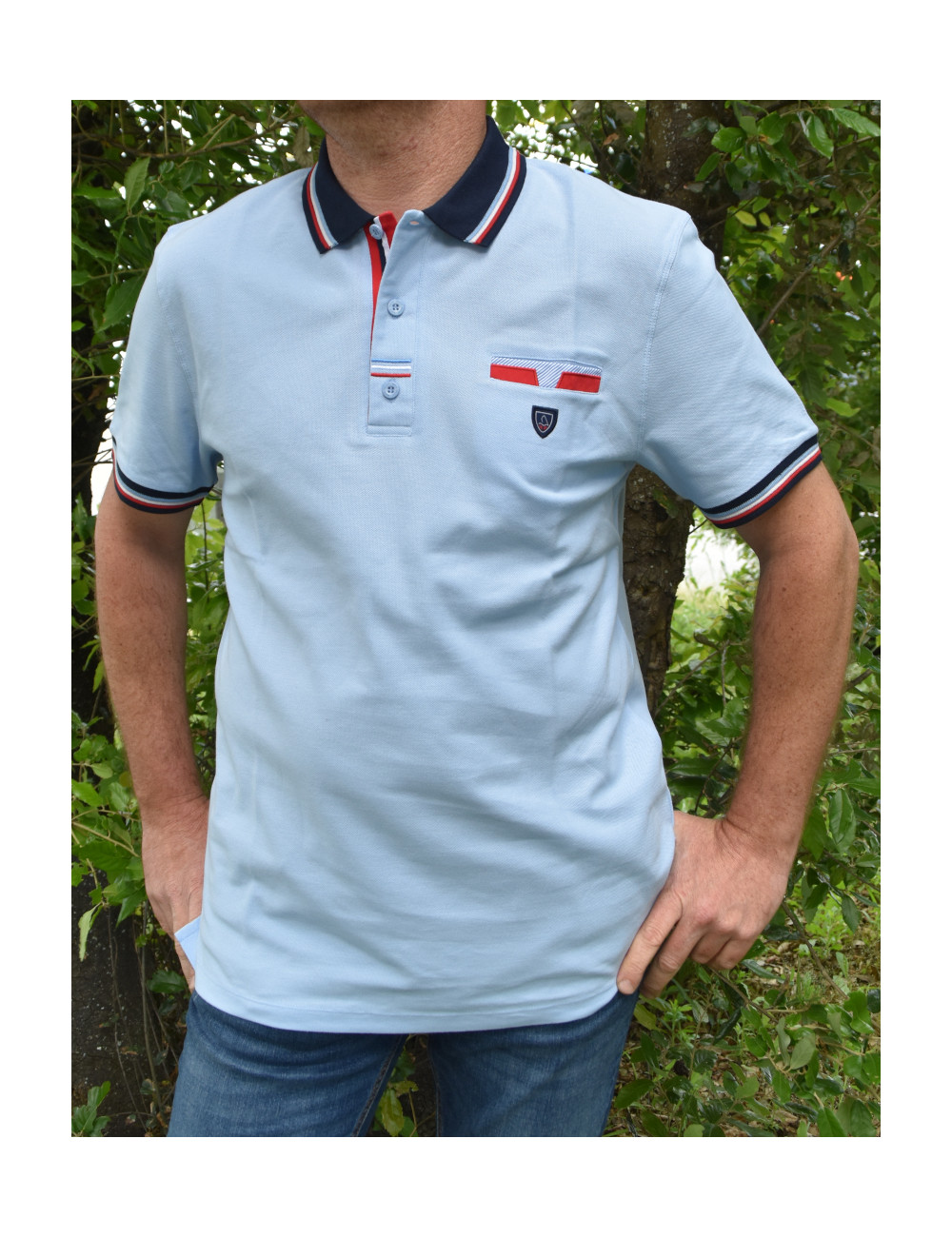 Polo à manches courtes - Bleu Ciel - Coton piqué - Homme