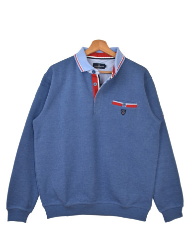 Polo manches longues hiver bleu pour homme