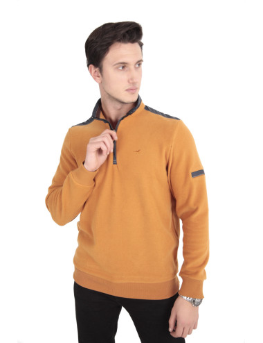 Pull polo - Coton velours et Polyester - Camel - Homme - Stil Park