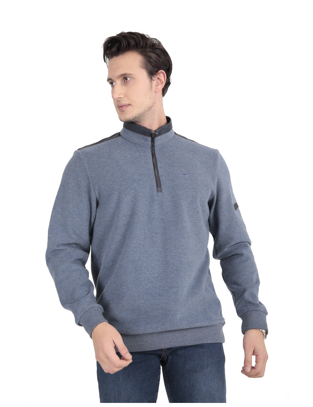 Pull polo - Coton velours et Polyester - Denim - Homme - Stil Park