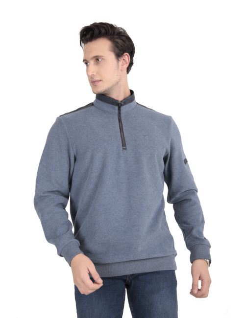 Pull polo - Coton velours et Polyester - Denim - Homme - Stil Park