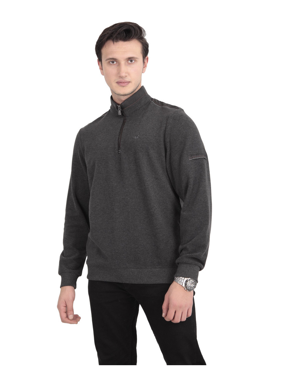 Pull polo - Coton et Polyester - Anthracite - Homme - Stil Park