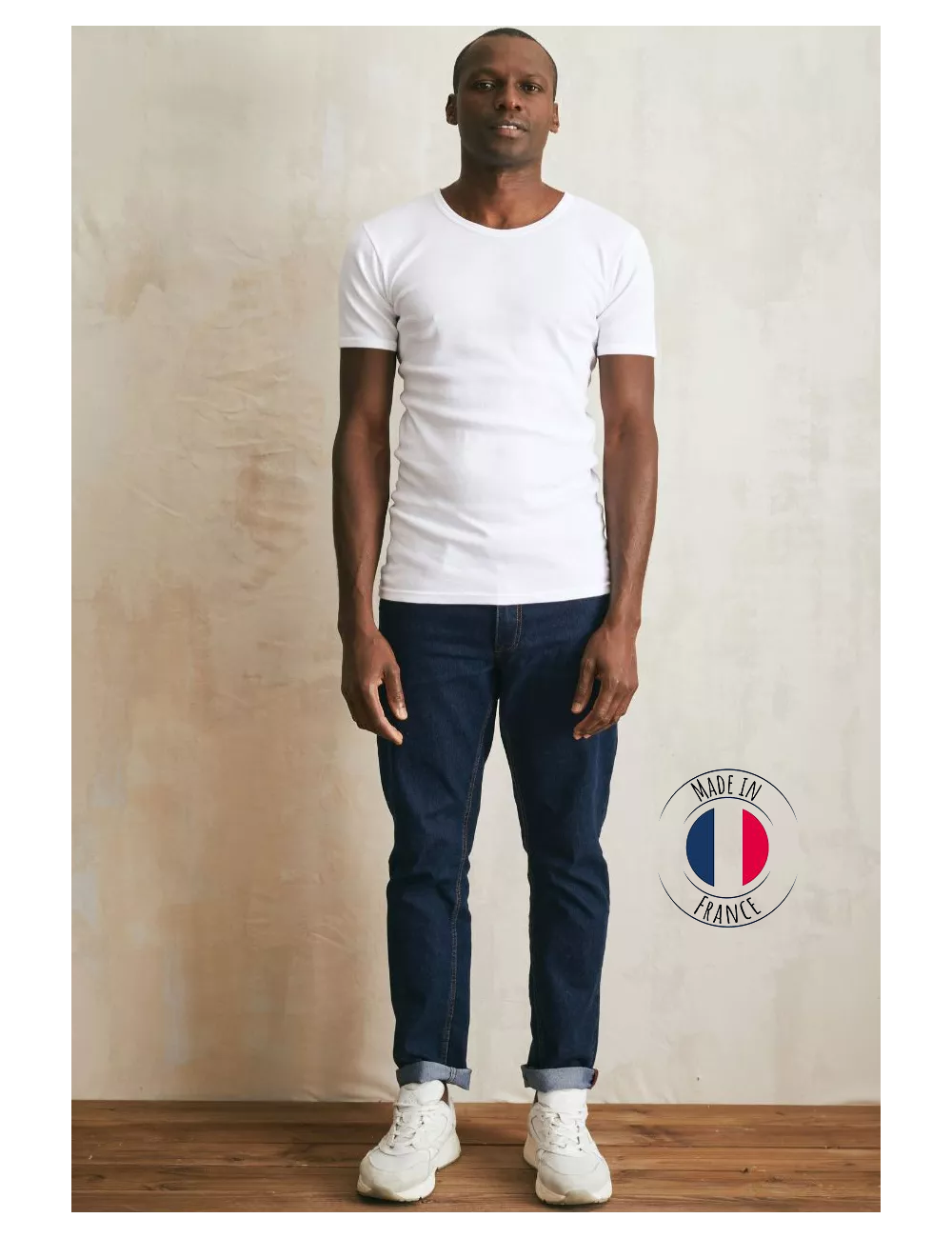 T-shirt blanc - Coton - Encolure rond - Homme - Fabriqué en France