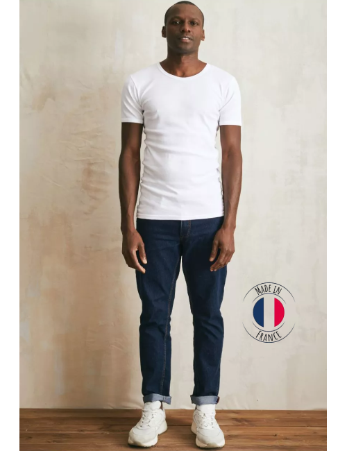 T-shirt blanc - Coton - Encolure rond - Homme - Fabriqué en France