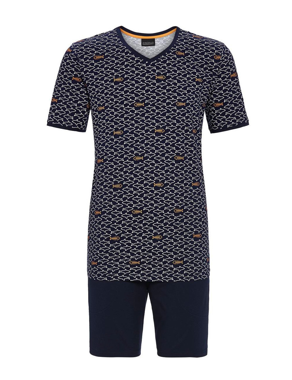 Pyjama - Marine - Motifs: Poissons - Coton - Taille - XL - Homme - Ringella