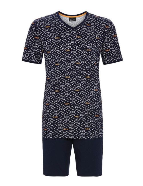 Pyjama - Marine - Motifs: Poissons - Coton - Taille - XL - Homme - Ringella