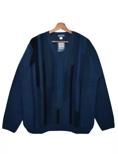 Pull col V laine mérinos bleu