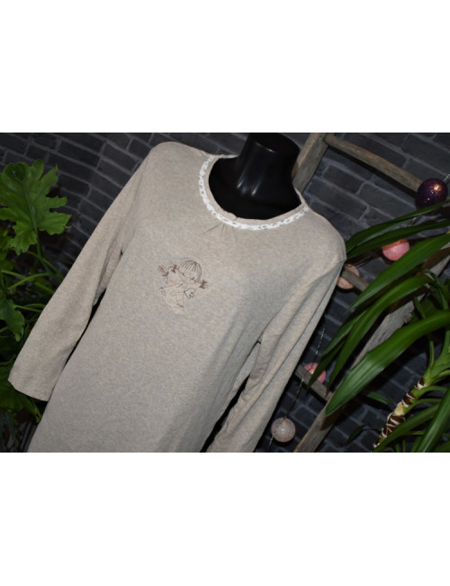 Nuit coton manches longues Beige